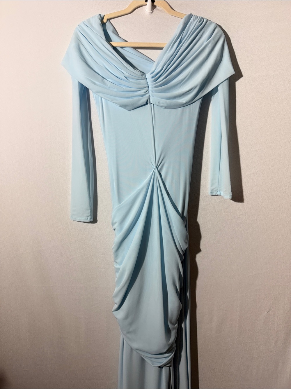 NEW Deme by Gabriella Heloise Maxi Dress Baby Blue Long Sleeve Off Shoulder Gown - Picture 7 of 9